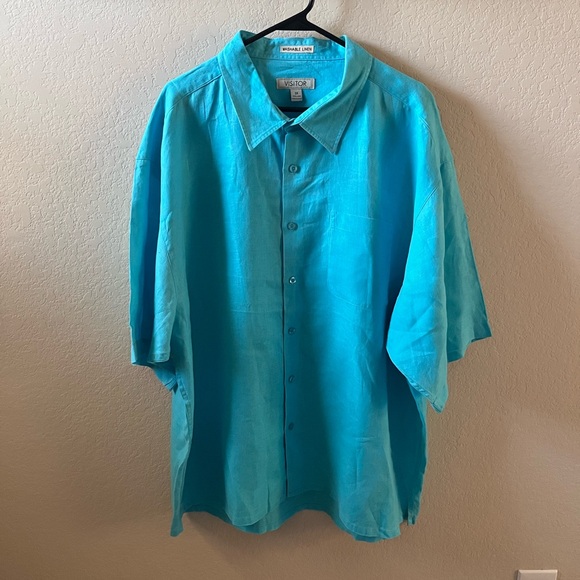 Visitor Other - Visitor Men’s Linen Shirt | 3X | Blue | Short Sleeve | Big & Tall | Like New
